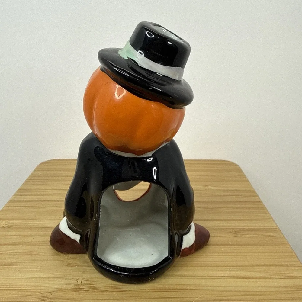 VTG Pumpkin Halloween Jack O Lantern Votive Candle Holder Light‎ Up Head Ceramic